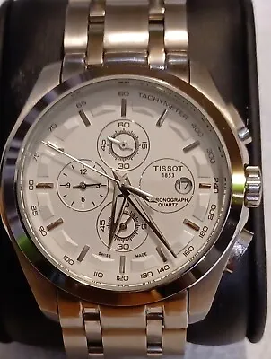 Men's Tissot Quartz Chronograph Date StainlessSteel White Dial Wrist Watch • $200