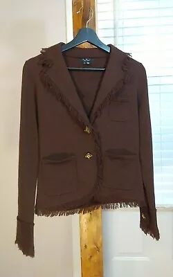 Eci New York Brown Knit Two 72% Wool 28% Nylon Sweater Cardigan Size 8 Pockets • $37