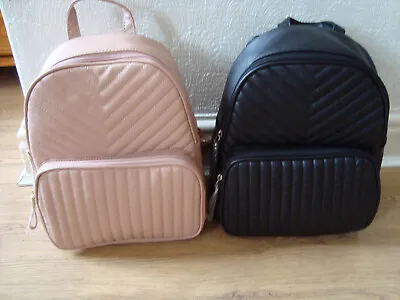 Womens Girls Quilted Backpack In Black Or Blush Pink • £15.95