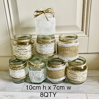 £8 • Buy 6 X Wedding Lacy Jars Glass Table Centrepieces Wedding Hessian Ideal Flowers 