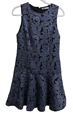 ALICE + OLIVIA $330 Fonda Denim Lace Drop Waist Mesh Lined A-Line Dress Size 8 • $35