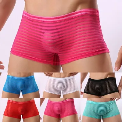 £6.37 • Buy Sexy Men See Through Mesh Boxers Shorts Briefs Panties Underpants Mens Underwear