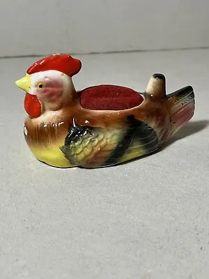 Enesco  Japan Ceramic Rooster Sew Pin Cushion Thimble Holder . Vintage • $8.50