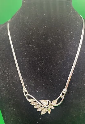 Vintage Signed Trifari Silver TonE Clear Rhinestone Necklace 17” • $22.49