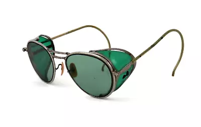 Vintage 1940s Willson Green Motorcycle Aviator Glasses W/Side Shields Steampunk • $229