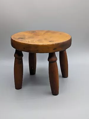 Primative Wooden Footstool Milking Stool Circular Four Legs Victorian Rustic • £50