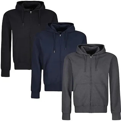 New Mens Hoodies Zip Up Hooded Fleece Zipper Plain Top Jacket Coat Warm Jumper • £11.99