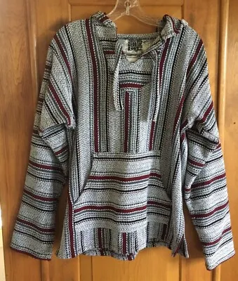 Original Senor Lopez Woven Mexican Baja Hoodie Poncho Pullover Sweater Size M • $24.99