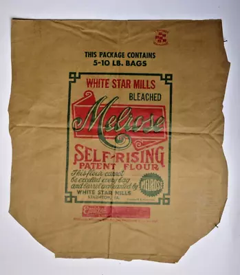 $20 • Buy X LARGE Vintage Paper Sack Bag, MELROSE FLOUR, WHITE STAR MILLS, STAUNTON VA, 58