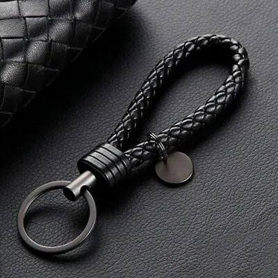 1Pc Men Car Keychain Black Leather Rope Strap Weave Keyring Key Ring Key Chain • $3.72