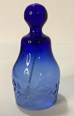 Stunning Vintage Cobalt Blue Hand Blown Flower Etched Bell Decor Floral • $6.50