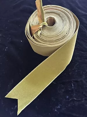 Vintage Flocked Satin Velvet Craft Ribbon OLIVE Green Christmas 1 7/8  Wide 60s • $17.99