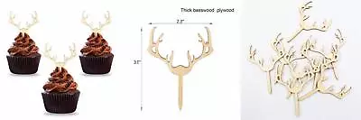 Antler Cupcake Toppers Wooden Deer Cake Picks Decorations Baby Shower...  • $15.40