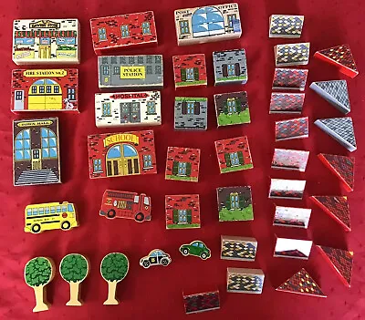 Melissa And Doug Vintage Wooden Town Blocks Lot Of 40 Pieces • $22.87