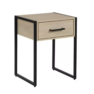 Industrial Nightstand Bedside Table Bedroom Night Stand With DrawerBeige Oak • $28.69