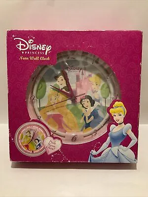 VINTAGE 2005 Disney Princess Neon Wall Clock Pink/Lavender Glow New In Box RARE • $49.99
