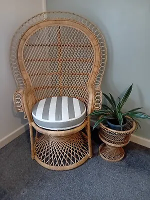 Cane Bella Handmade Peacock Chair + Grey Stripe Seat Cushion. • £249