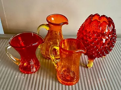 Orange Glass Crackle Amberina Vase Pitcher Lot • $25