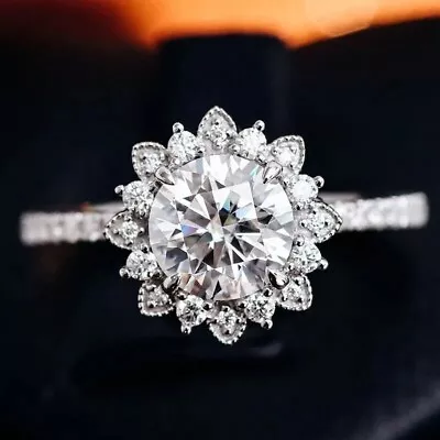 2.30 CTW Round Moissanite Halo Engagement & Wedding Ring 14k White Gold Plated • $128.34