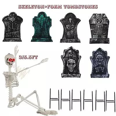 3/4/6pcs Halloween Foam Tombstone 5.5/3ft Skeleton Decorations Glow Outdoor Lawn • $51.86