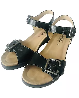 Mephisto Womens Size 41 Double Adjustable Buckle Sandals Black Patent Leather • $29.99