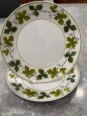 Set Of  2 Vintage 1970’s  MIKASA Cera-Stone 7-1/2” Green Wood Salad Plates #3137 • $24