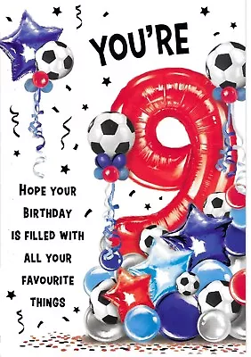 Age Nine 9th Boy Birthday Greeting Card 7 X5  Balloons • £1.89