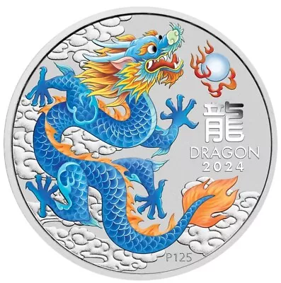 2024 1 Oz Silver $1 Australia BLUE YEAR OF THE DRAGON Pert Stamp Coin In Card. • $119.95