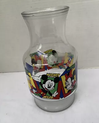 Anchor Hocking Vintage Disney Mickey Minnie Donald Glass Carafe Pitcher Vase • $16.99