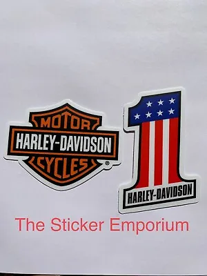 $11.95 • Buy (2) Harley Davidson Motorcycle Logo & One Flag Sticker Old School Helmet Decal