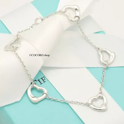 Tiffany & Co. Elsa Peretti Five Open Heart Bracelet 7  Silver 925 W/Pouch • $169