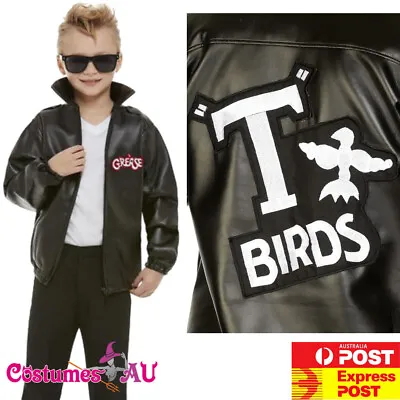Boys T-Birds Costume Gang Rock Child 50s Black Grease Danny T Bird Tbird Jacket • £23.05