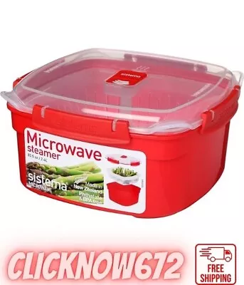 Microwave Steamer Removable Steamer Basket 2.4 L BPA-Free Plastic Red/Clear • £7.76