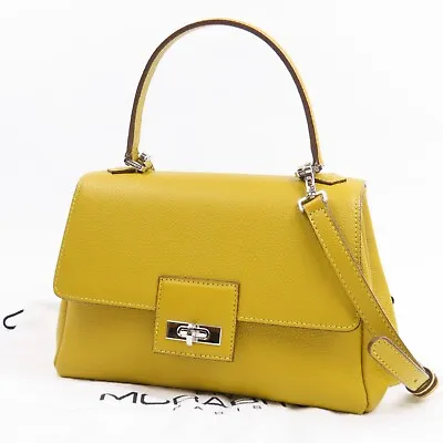 MORABITO 2Way Shoulder Hand Bag Leather Mustard Italy 78339 • $1380