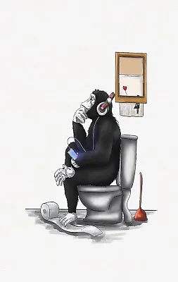 Banksy  Monkey On Loo  Canvas Framed Paper Poster Print Art Wall Art Home Office • £15.49