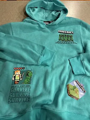 Minecraft Boys Hoodie Sweater Size 10/12 NWT Creepers Teal Super Soft • $19.99