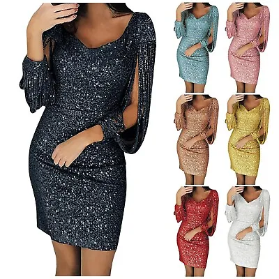 $28.12 • Buy Women Sexy Mini Dress Sequin Glitter Bodycon Dress Evening Party Cocktail Gown