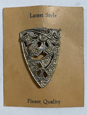 Deco Antique Silver Rhinestone Shoe Clip On Original Sales Card - • $23