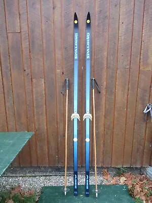 Vintage Snow Skis 83  Long Black Blue Color Finish With BAMBOO SKI POLES • $61.55