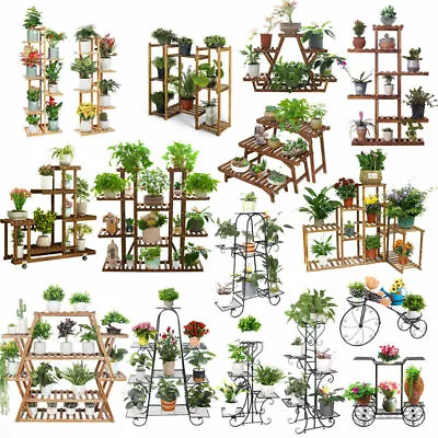 Wood/ Bamboo/Metal Shelf Flower Pot Plant Stand Rack Garden Indoor Outdoor Patio • $23.93