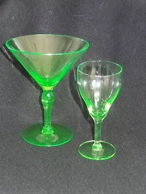 CAS 2 Green Vaseline Glass Champagne And Juice Stem • $19.99