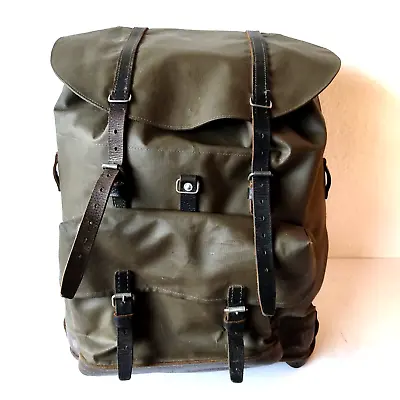 Vintage 1986 Swiss Army Military Rubberized Waterproof Leather Big Backpack Rare • $89.90