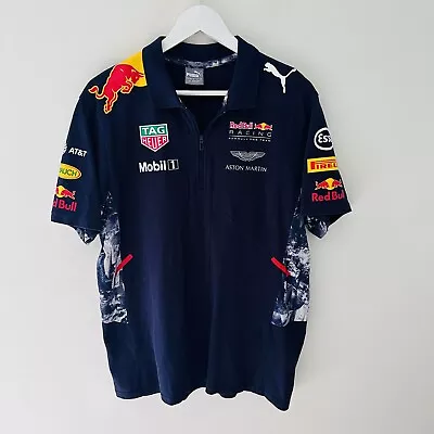 Red Bull Racing Shirt Mens Large Blue PUMA 1/4 Zip Polo Top Racing Formula 1 Car • $52.70