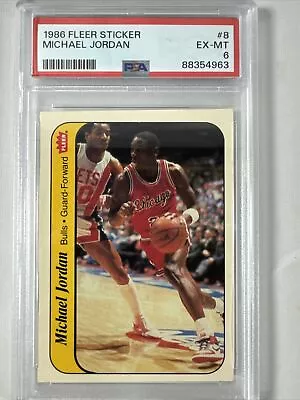 1986 Fleer Sticker #8 Michael Jordan RC PSA 6 HOF Chicago Bulls Rookie • $649.99