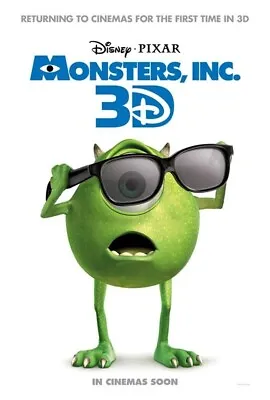 Monsters Inc. 3D ~ Original 27 X 40  D/S Movie Poster Disney / Pixar R2012 • $14.99