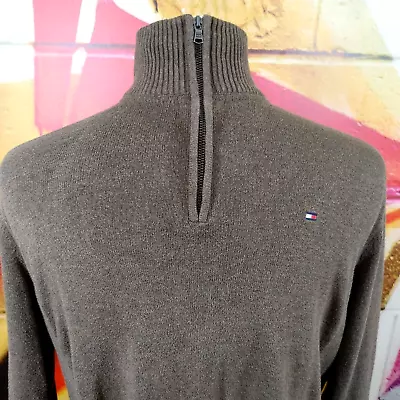 Tommy Hilfiger Brown 1/4 Zip  Pullover Sweater Large Zippered • $14