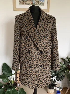 ZARA Leopard Print Wool Mix Jacket - Size Small - Coat Blazer - Double Breasted • $47.23