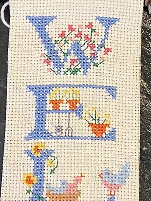 22  Vintage Handmade Needlepoint Floral Welcome Hanging Banner Butterfly Rabbit • $14.99