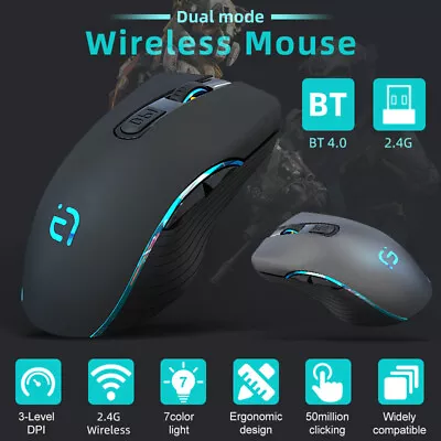$31.48 • Buy Wireless Bluetooth Mouse Dual Mode Rechargeable Silent Ergonomic For PC Laptop