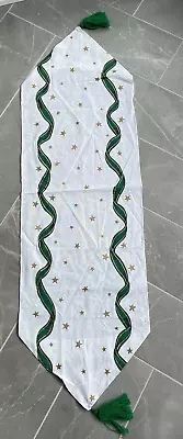 NWOT Vintage Vera Christmas 48  Table Runner Green Ribbon Gold Stars • $18.95